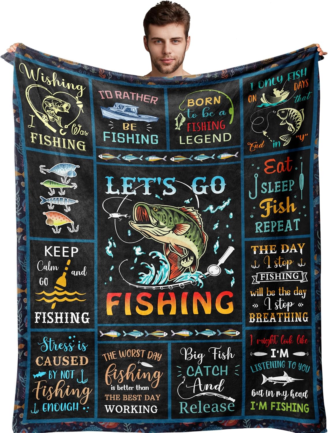 Fishing Gifts for Men, Fishing Gifts for Boys/Women, Mens Fly Fishings Lover Gift Blanket 60” x 50”, Gift for Fisherman