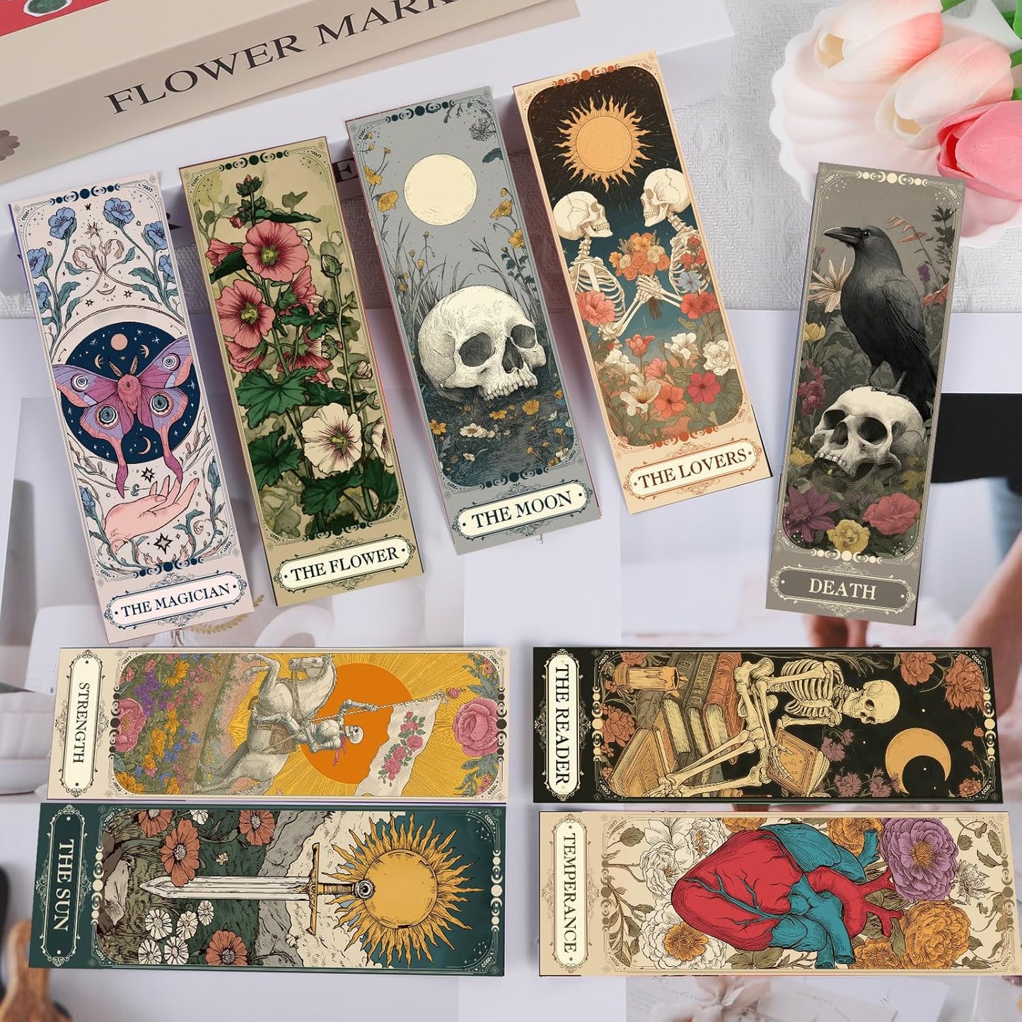 Tarot Cards Bookmarks Gifts - 60 Pcs Dark Romance Bookmarks for Women Men Moon Owl Butterfly Book Marks Book Markers Page Marker Clip Gift for Students Teachers Bookish Book Lovers Reading