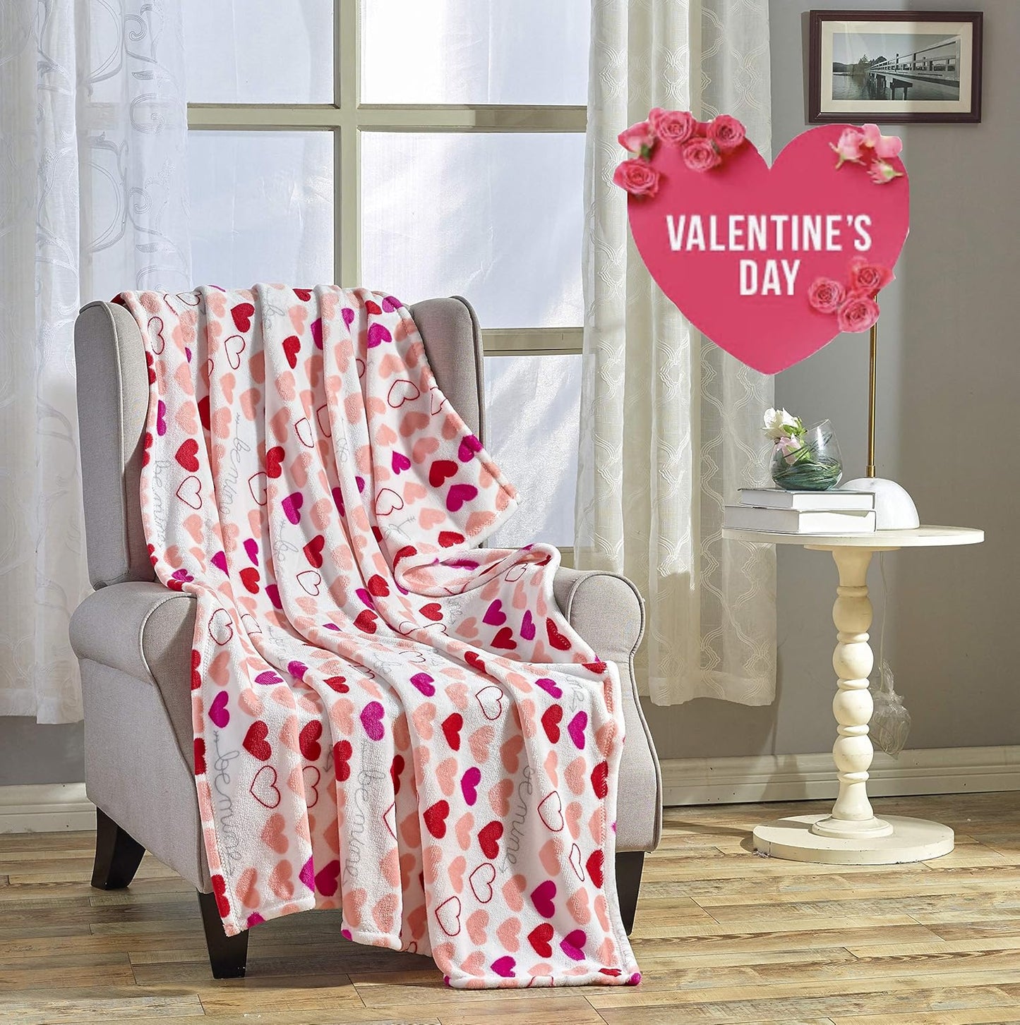 Hearts Throw Blanket – Ultra Soft Microplush 50"x60" | Cozy Love Theme Gift for Couch, Bed, Travel | Washable | - Be Mine