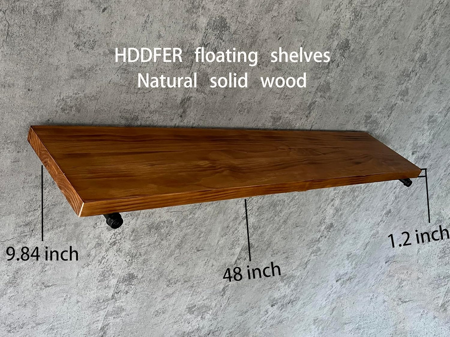 Industrial Pipe Wall Wood Shelves,Real Wooden Shelves 48" in Special Brown Color with 1.2" Extra Thickness, Modern Floating Shevles Bookshelf Shelving Units for Rustic Farmhouse Decor