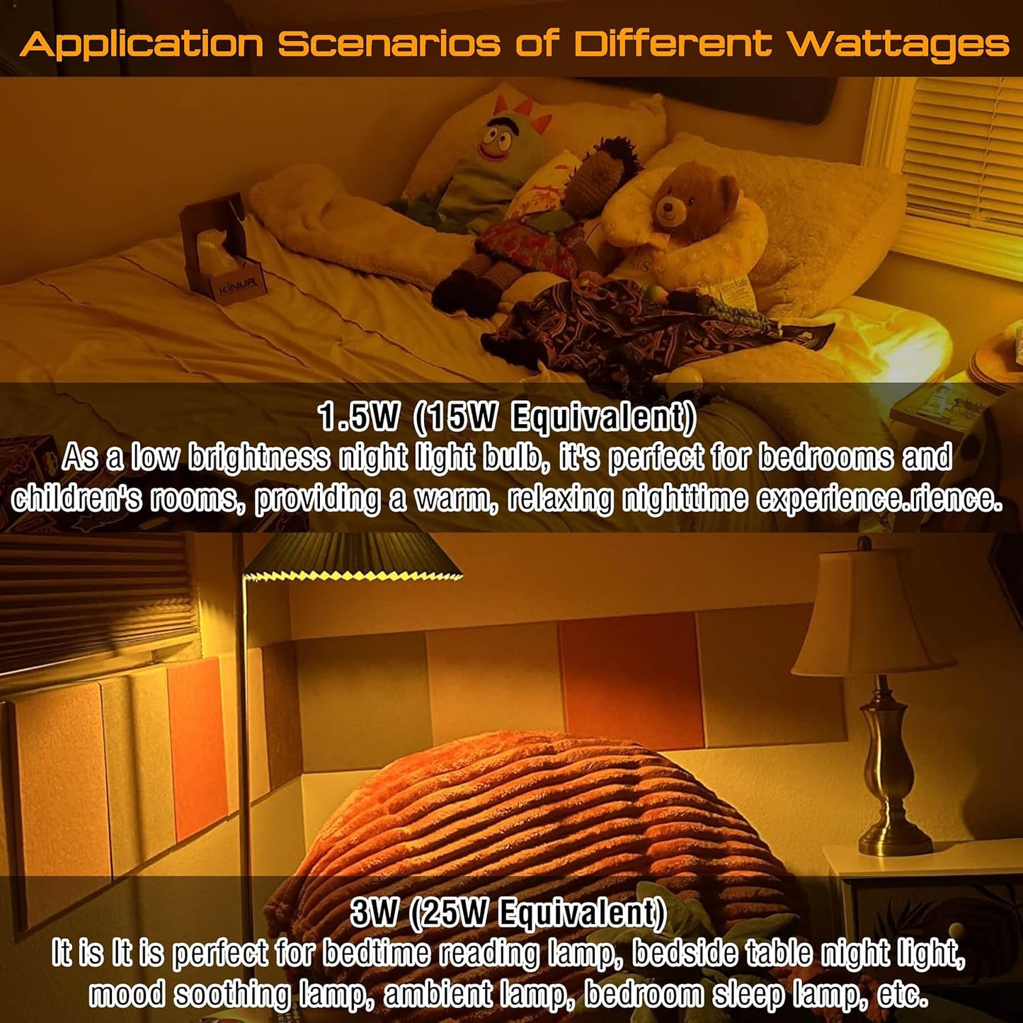 Amber Sleep Light Bulbs 1600k, 1.5W Low Brightness Night Light Bulb 130lm, A15 Blue Light Blocking 15w Equivalent, E26 Warm Amber Light Bulbs for Bedroom, Nursery, Healthy Sleep, Non-Dimmable, 2 Pack