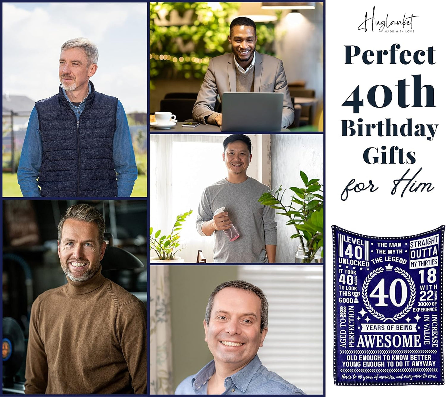 40th Birthday Gifts for Men, Male, Him, Dad, Husband or Uncle - 40 Years of Being Awesome - Flannel Plush Blanket - 50"x 65"