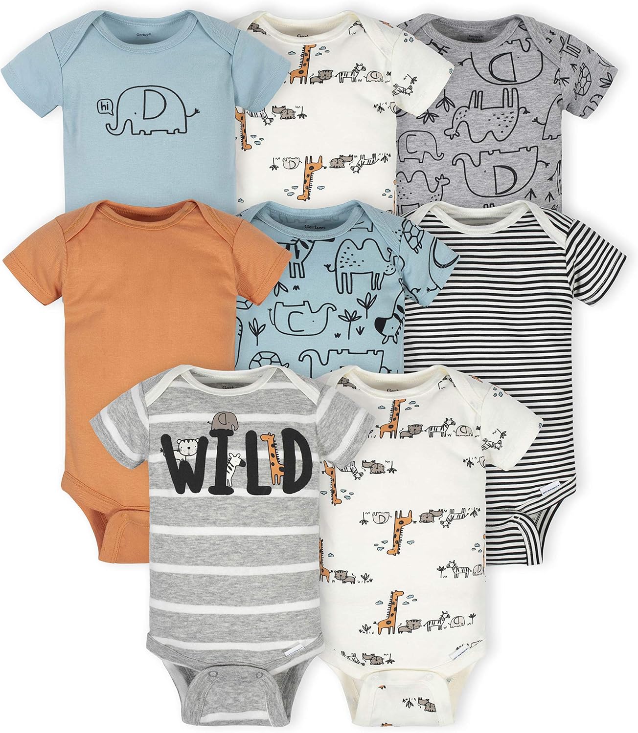 Gerber Baby Boys 8-Pack Short Sleeve Onesies Bodysuits and Toddler T-Shirt Set, Jungle Blue, 3-6 Months US