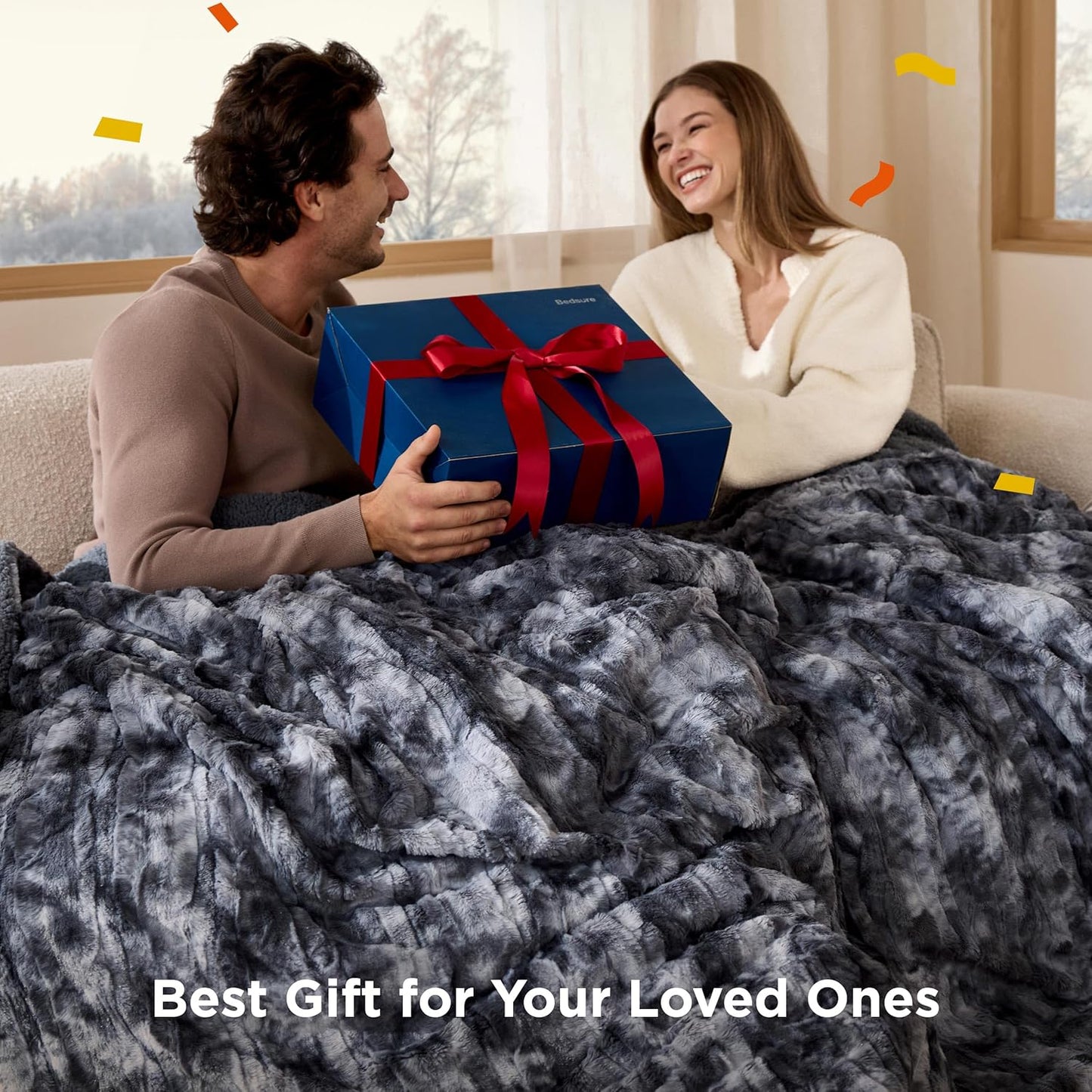Bedsure GentleSoft Sherpa Fluffy Throw Blanket - Fleece Warm and Cozy Throw for Women Gift, Plush & Fuzzy Faux Fur Blanket for Couch, Sofa, Bed Decor, Tie Dye Design, Grey, 50x60 Inches