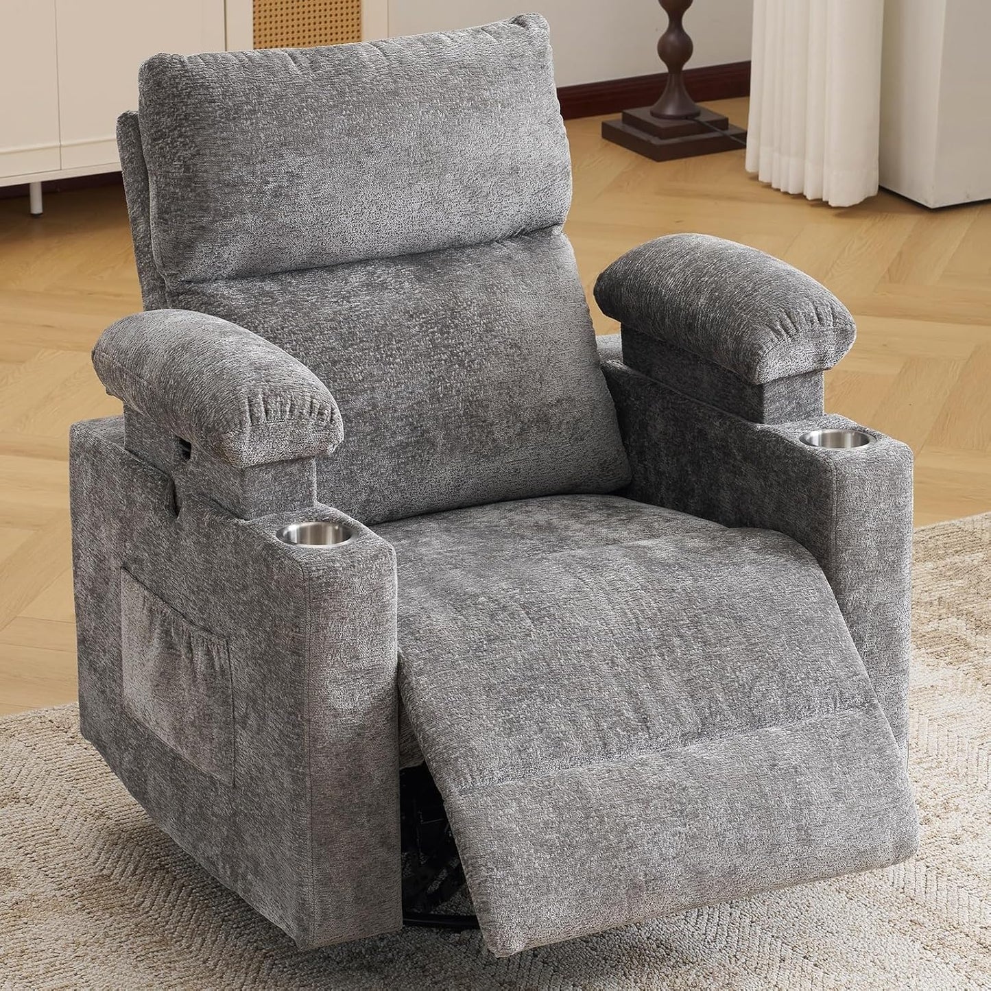 Electric Glider Rocking Recliners Chair with Adjustable Armrests Power Swivel Recliner Chairs with Massage and Heat Headrest for Home Furniture