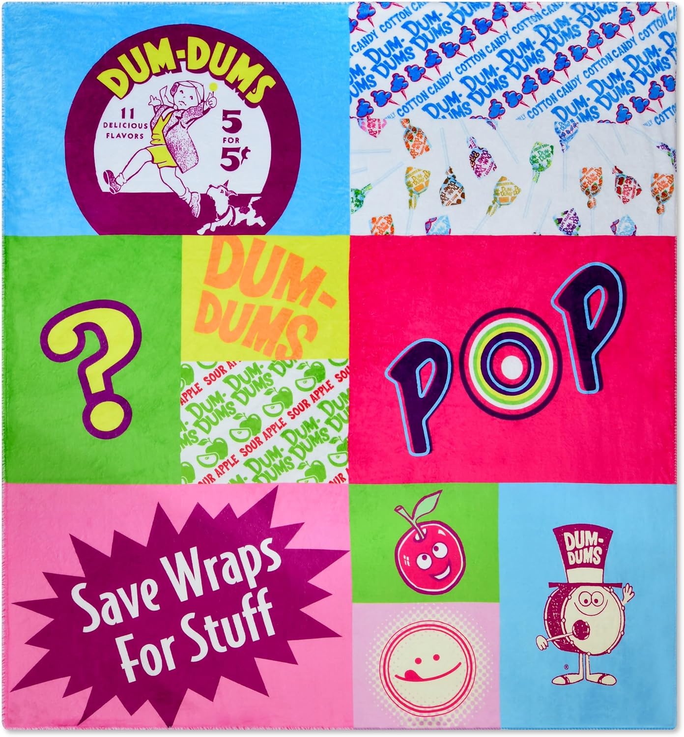 iscream Dum Dums Silky Soft Fleece and Cozy Sherpa 56" x 60" Reversible Throw Blanket - POP