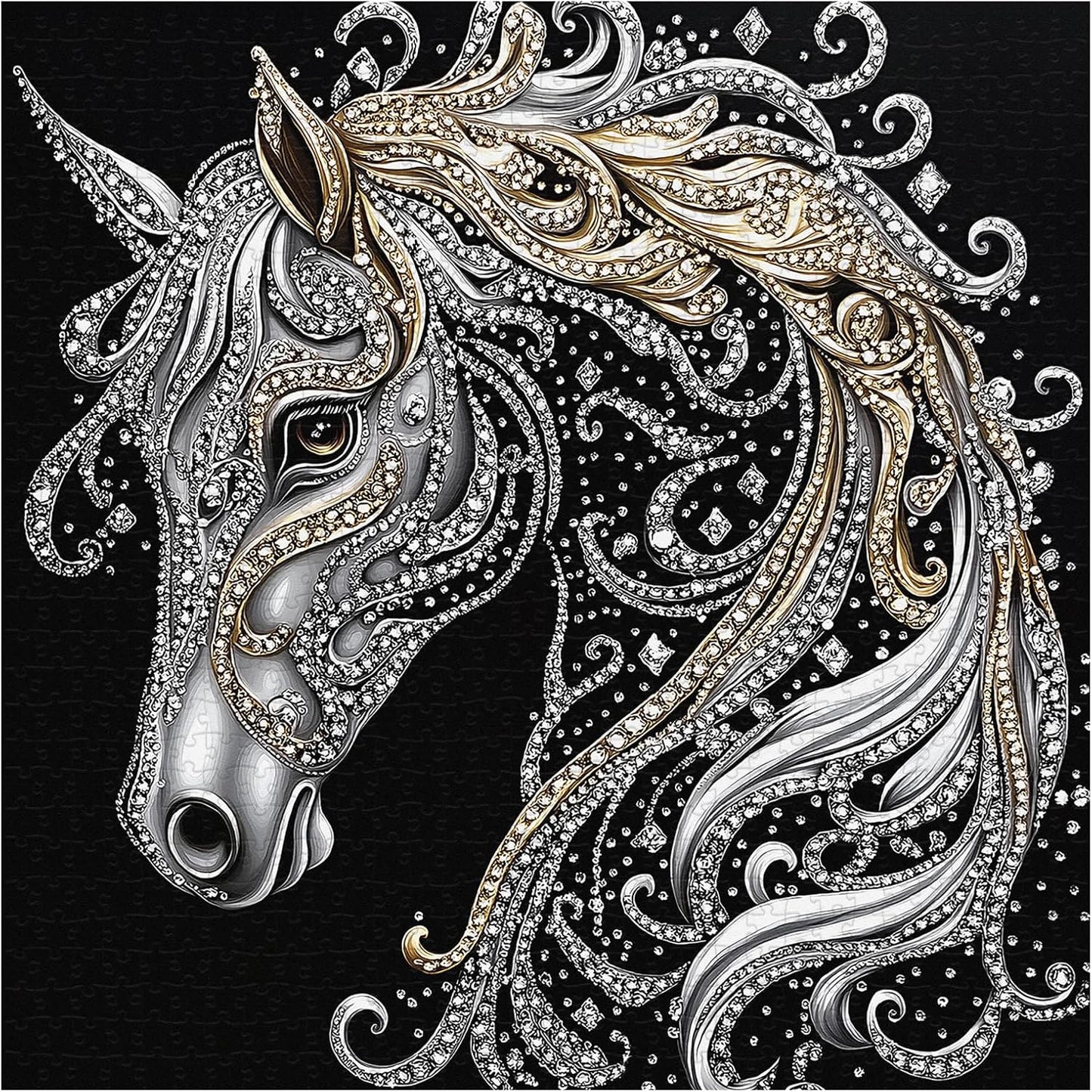 PICKFORU Horse 1000 Piece Puzzle for Adults, Diamond Horse Jigsaw Puzzles Line Art, Challenging Hard Animal Puzzle as Home Decor