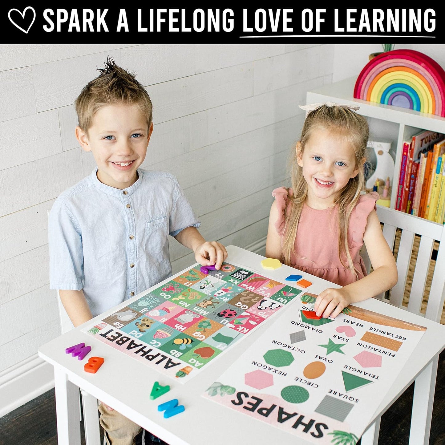 Hadley Designs ABC Posters For Classroom Wall - Shapes, 1-100 Number Chart, Color & Alphabet Learning Posters For Toddlers 1-3, PreK, Kindergarten & Homeschool, Laminated Cactus Classroom Poster