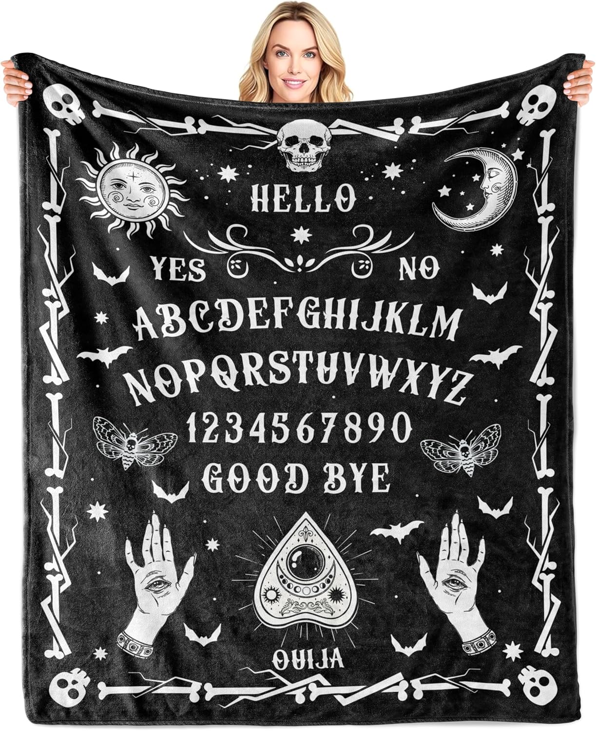 Ouija Board Blanket 60"x50", Goth Witchy Birthday Gifts for Women/Men, Spooky Gifts, Sun and Moon Print Decoration for Home Bedroom Living Room Dorm Chair Halloween Gothic Throw Blanket