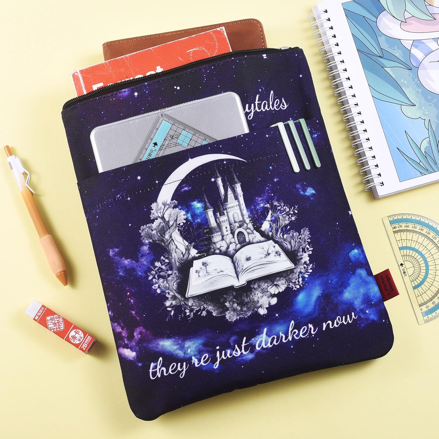 LParkin Book Sleeve Cover with Zipper, I Still Read Fairytales They're Just Darker Now Book Protector Pouch, Washable Fabric Book Sleeves for Romance Lover, 11 x 8.5 Inch Smut Reader Gift