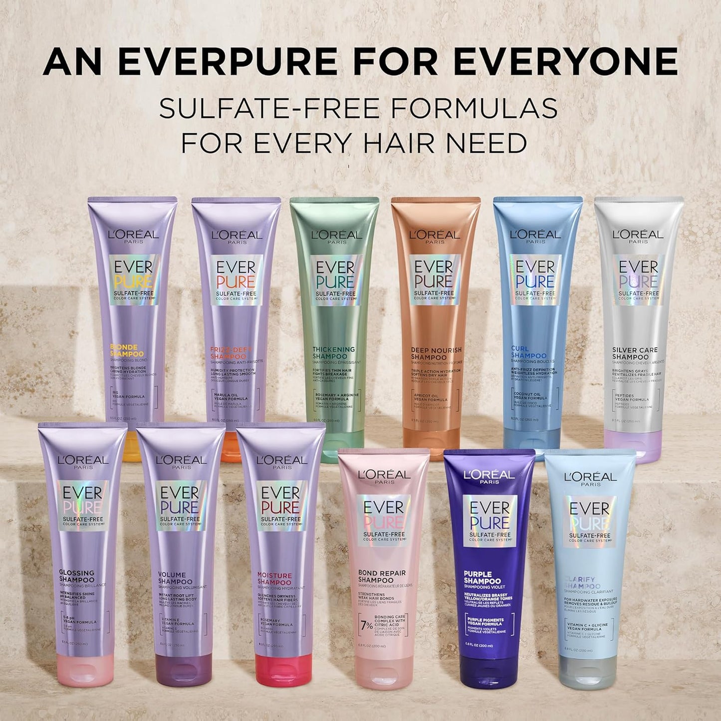 L'Oreal Paris Thickening Sulfate Free Shampoo and Conditioner, Thickens + Strengthens Thin, Fragile Hair, EverPure, 1 Hair Care Kit