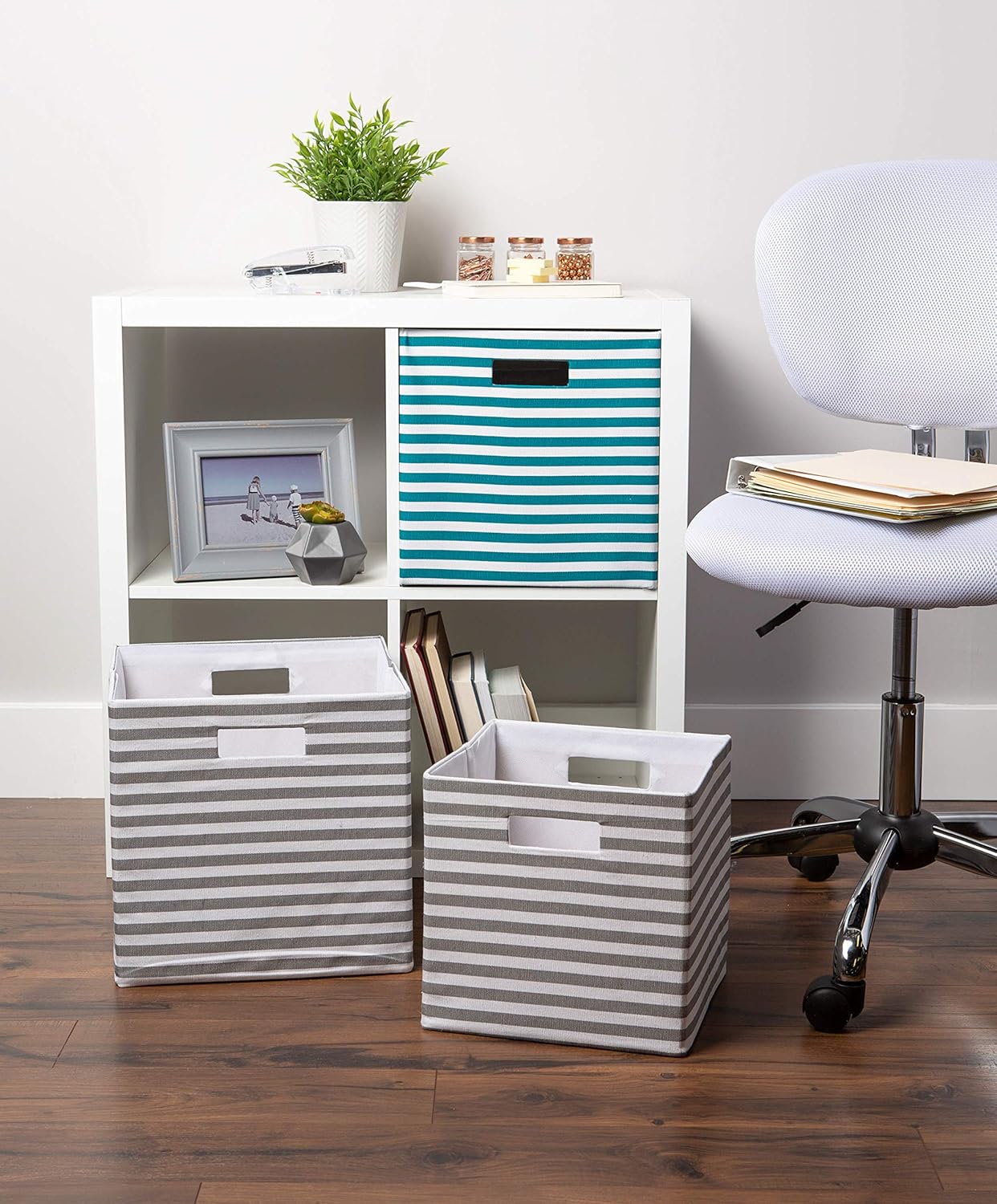 DII Collapsible Polyester Storage Cube, Pinstripe, Gray, Small