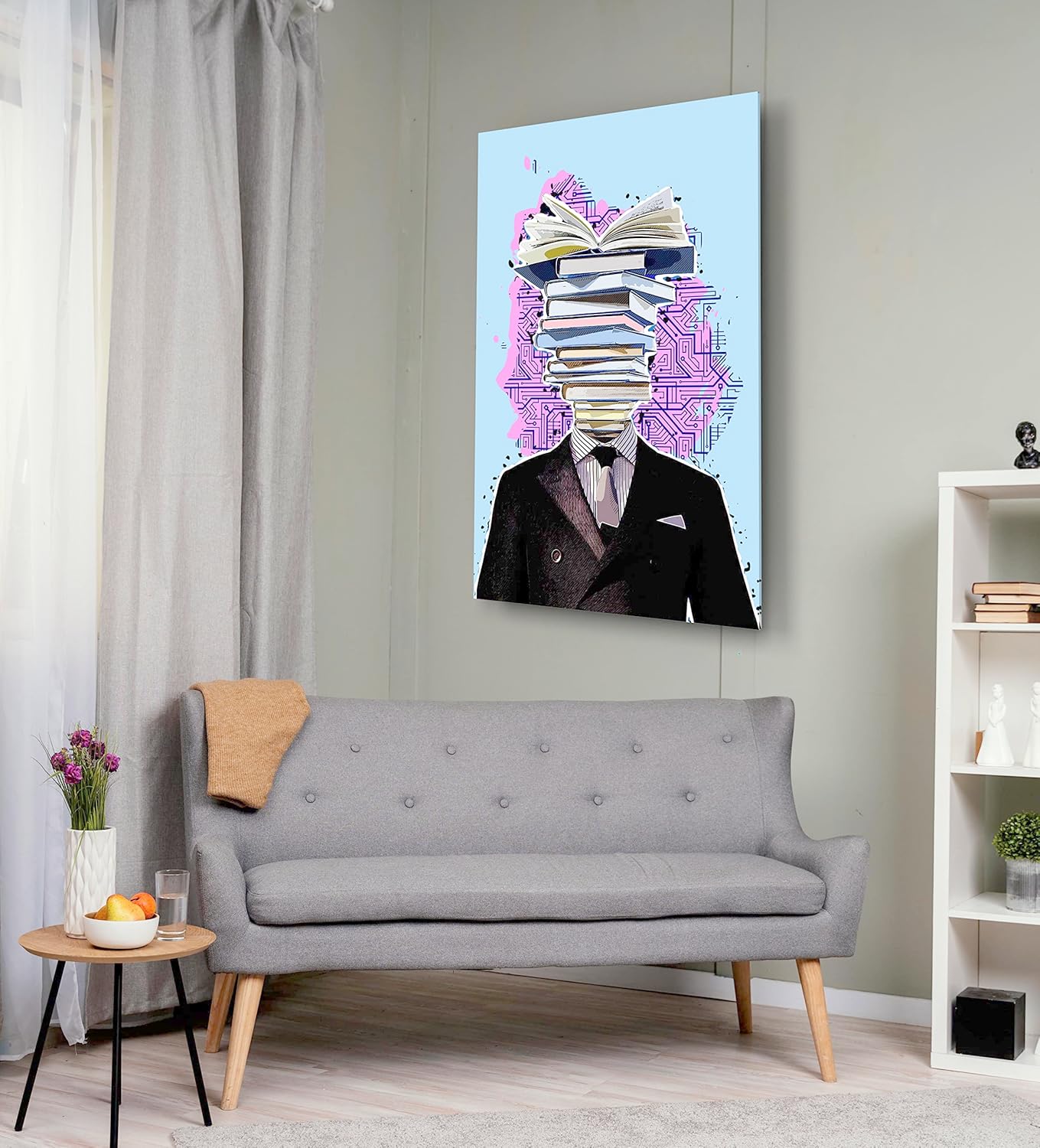 Book Lover Gift Bookworm Wall Art Whimsical Painting Aesthetic Surreal Home Library Decor Glass Canvas Print Modern Classroom Decoration