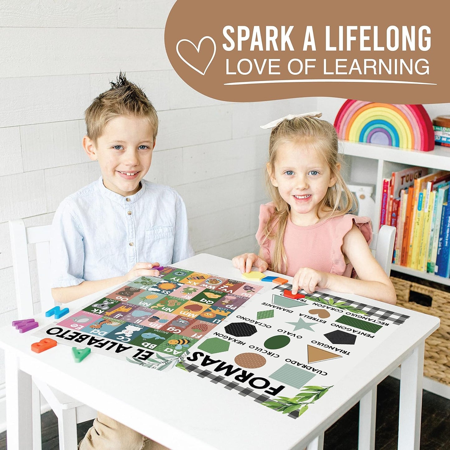 Hadley Designs Spanish Classroom Decorations - 12 Spanish Posters for Classroom Elementary, Abecedario para Niños en Español, Laminated Farmhouse Bilingual Educational Posters 11x17