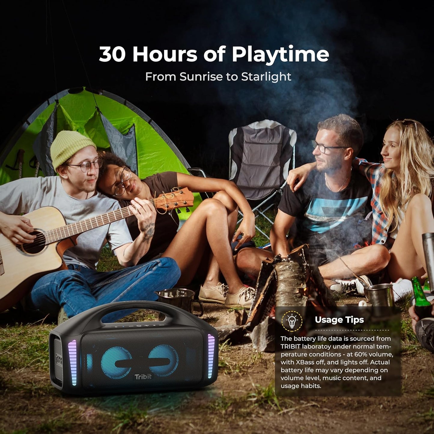 Tribit StormBox Blast Portable Bluetooth Speaker, (140W Peak) 90W Loud Stereo Sound with 30H Playtime, IPX7 Waterproof, LED Light, Wireless, XBass, BT5.3, TWS, Custom EQ, Party/Outdoor/Camping/Beach