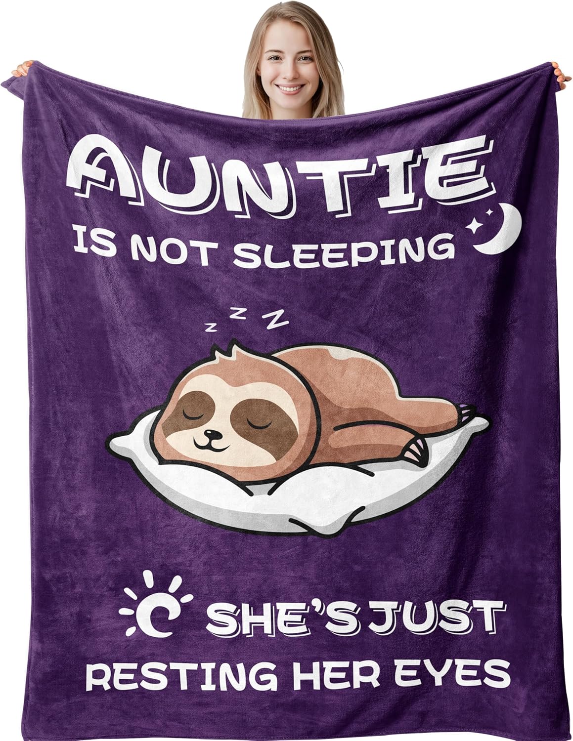 Auntie Gift Ideas, Aunts Birthday Gifts, Best Auntie Ever Gifts, Christmas Mother's Day Birthday Gifts for Aunt from Niece Nephew, Super Soft & Cozy Sloth Aunt Blanket Throw 60"X50"