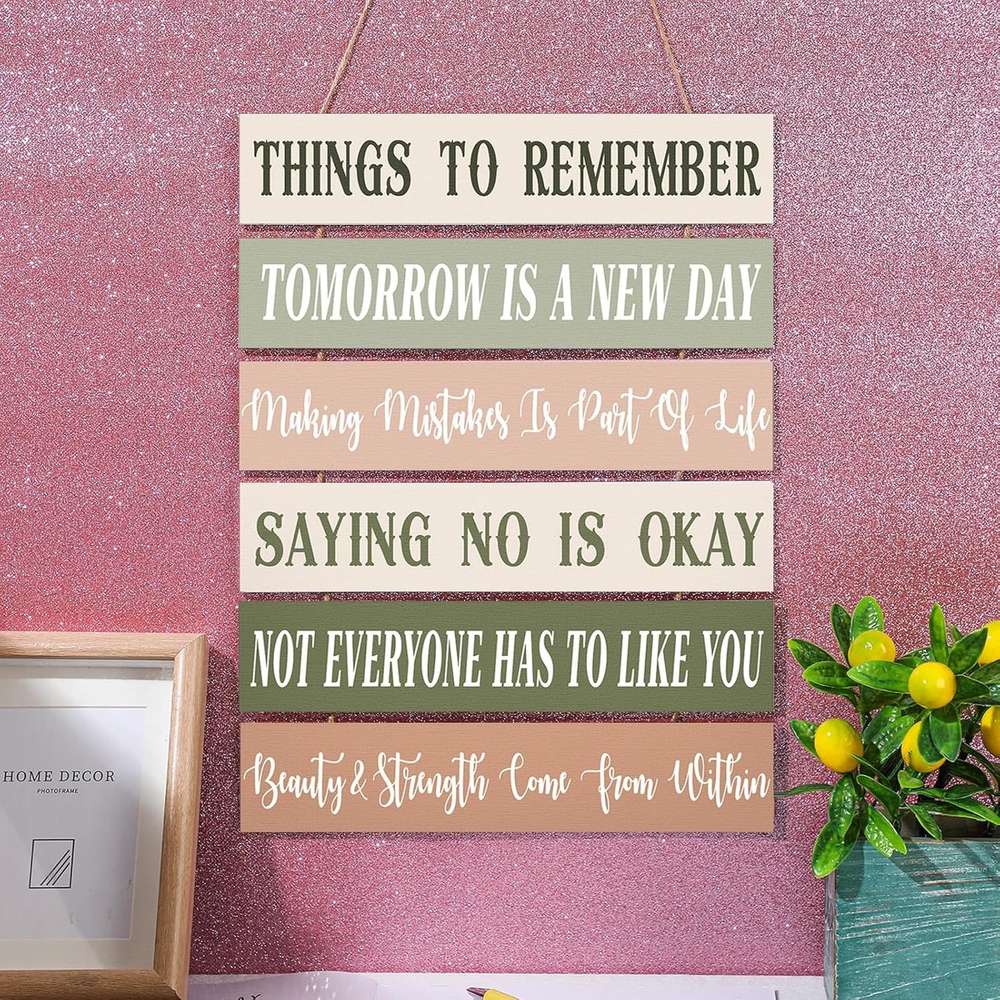 Pinkunn Inspirational Wall Art Positive Quotes Wall Decor Cute Preppy Wooden Room Sign Uplifting Encouragement Gifts for Motivational Art for Home Bedroom (Light Color)