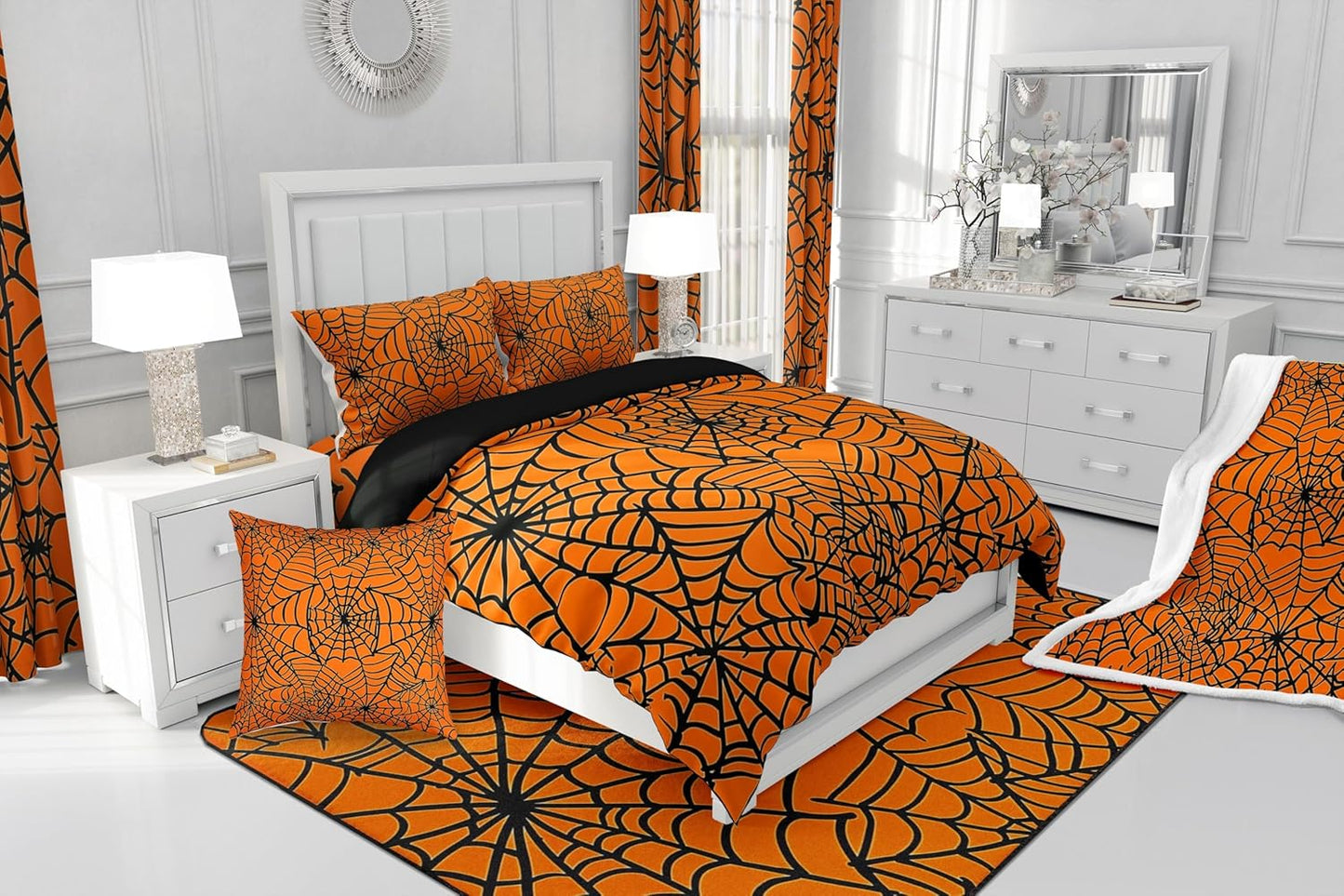 Feelyou Halloween Spider Web Fuzzy Blanket Orange Black Flannel Fleece Throw Blanket Happy Halloween Plush Blanket Gothic Black Warm Cozy Bedding Twin 60"x80"