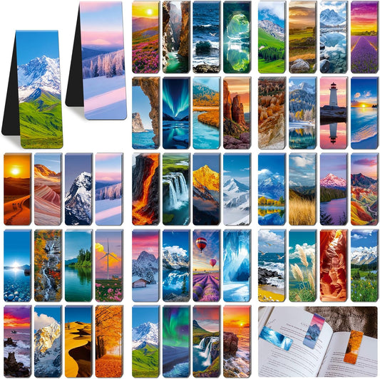 96Pack Magnetic Bookmarks Bulk Book Marks for Reading Women Men Adults Book Lovers Gifts, Cute Bookmarks Magnet Bookmark Clips Magnetic Page Markers Pretty Funny BookMarker (Scenery)