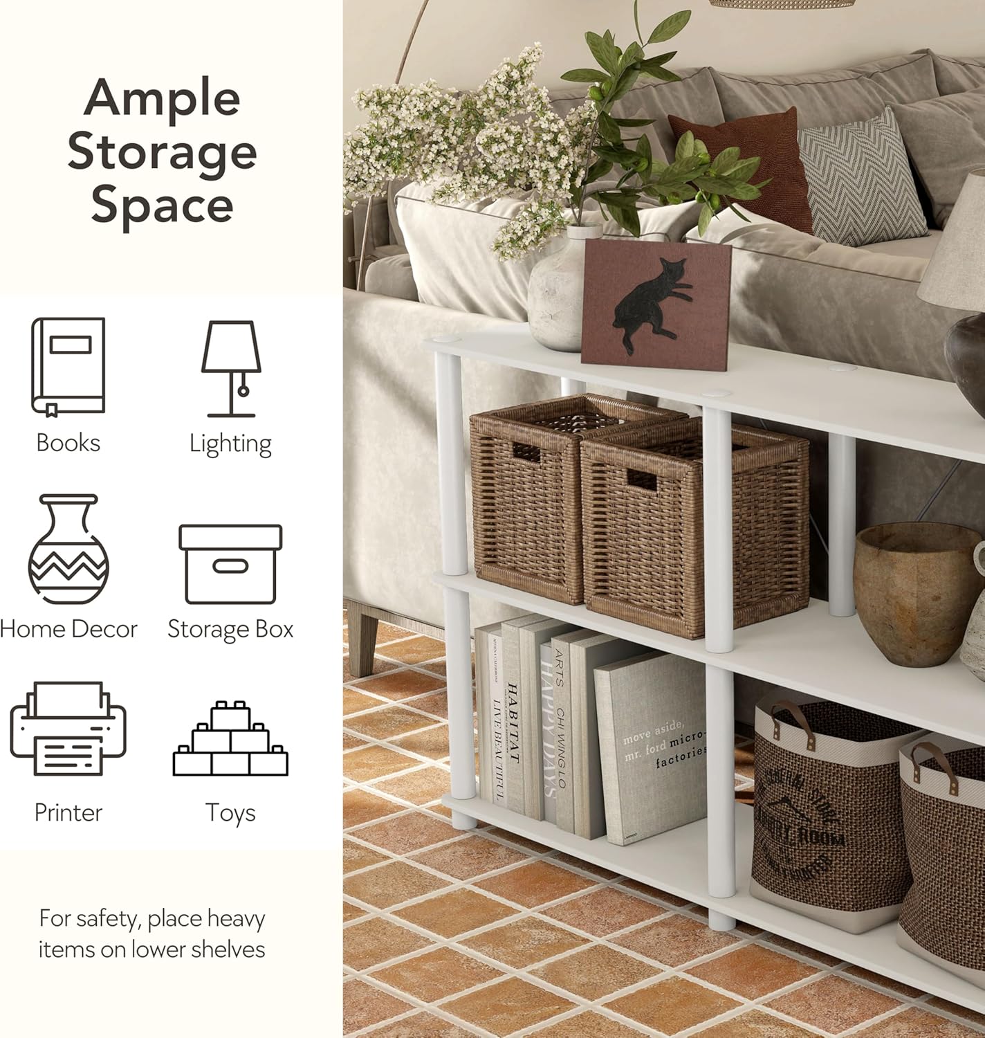 Homes: Inside + Out Apexa Modern 3-Tier Narrow Shelving Units, Collectibles Display Shelves, Easy Assembly Standing Shelf, Home Storage Organizer for Living Room, Bedroom, Office, Espresso
