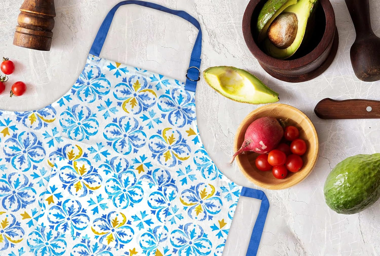 100% Cotton Kitchen Printed Apron with Pocket and Adjustable Neck with Long Ties Apron 25" X 31" for Women Men Chef Cooking, Baking, Gardening.
