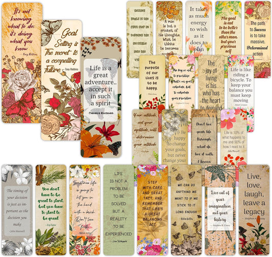 96 Pack Elegant Bookmarks for Women in Bulk – Vintage Floral Design with Inspirational Quotes – Motivational Book Marks for Adults – Reading, Study, Gifting – Students, Book Lovers