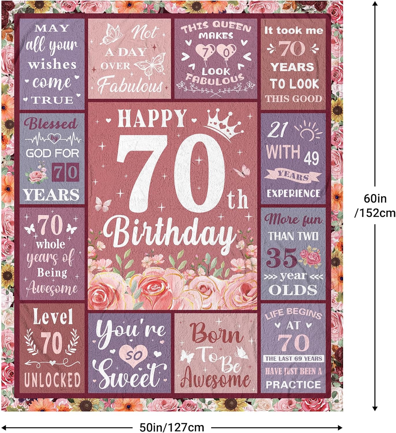 70th Birthday Gifts for Women Blanket, Gifts for 70 Year Old Woman, 70 Year Old Birthday Gifts, 70th Birthday Decorations for Women Blanket 60"x50"