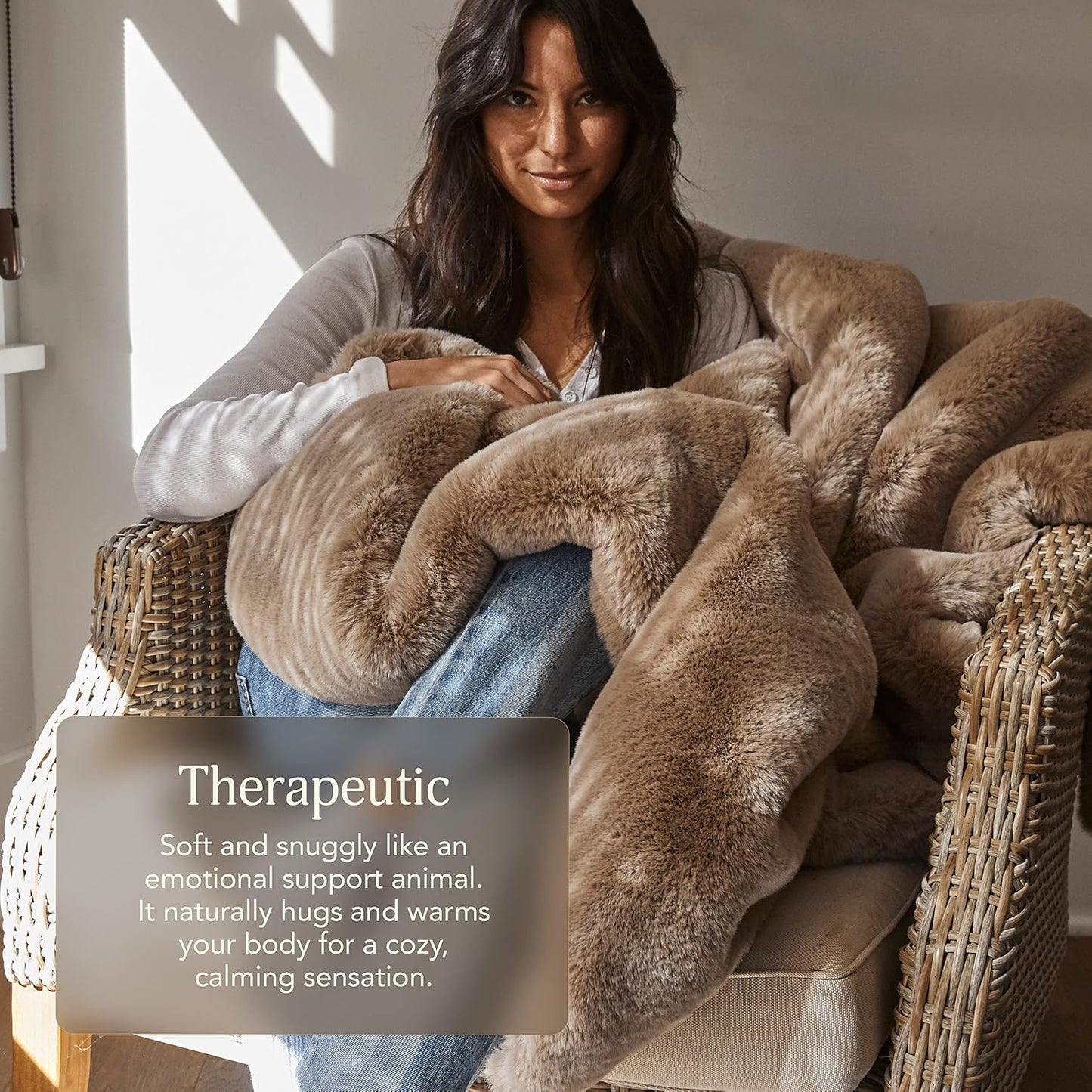 UnHide Marshmallow - Faux Fur Blanket - Heavy Weight, Extra Soft Blanket - Made from Recycled Materials - Machine Washable - Small (50" x 60") - Greige