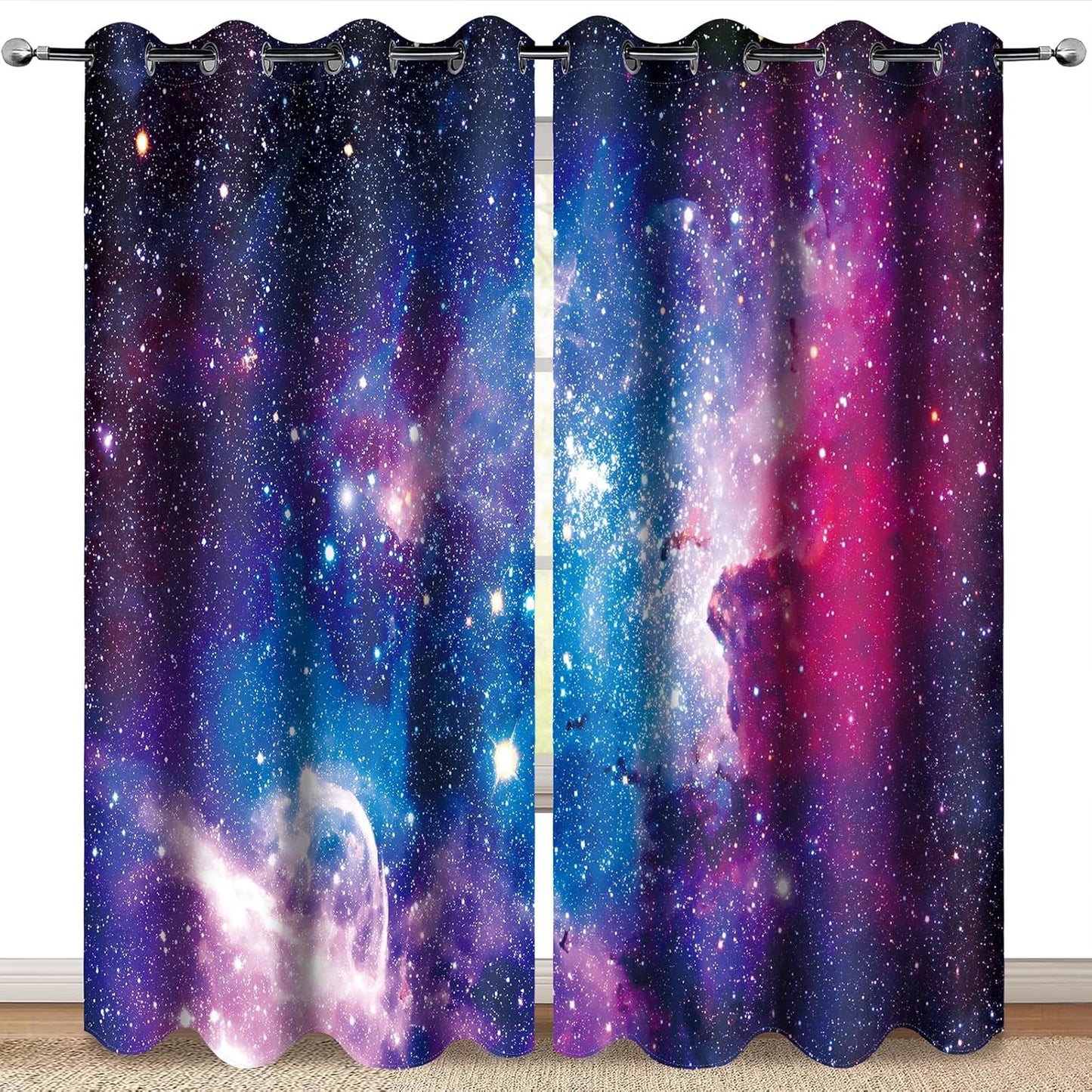 MissHope Outer Space Galaxy Blackout Curtains Kids Boys Girls Teens Universe Nebula Drapes Colorful Stars Starry Sky Decor for Home Bedroom Room Darkening Grommet Window Drapes 2 Panels, 42x63 Inch