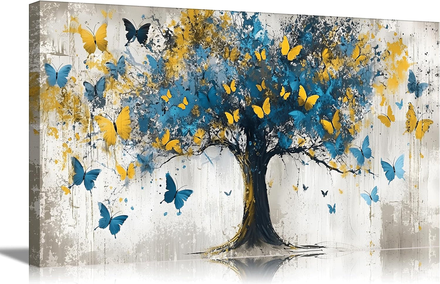 Tree Of Life Canvas Wall Art Vibrant Flower Tree Wall Decor Picture Modern Panoramic Butterfly Poster Print Artwork for Living Room Bedroom Bathroom Office Home Paintings Decoration Prepare To Hang