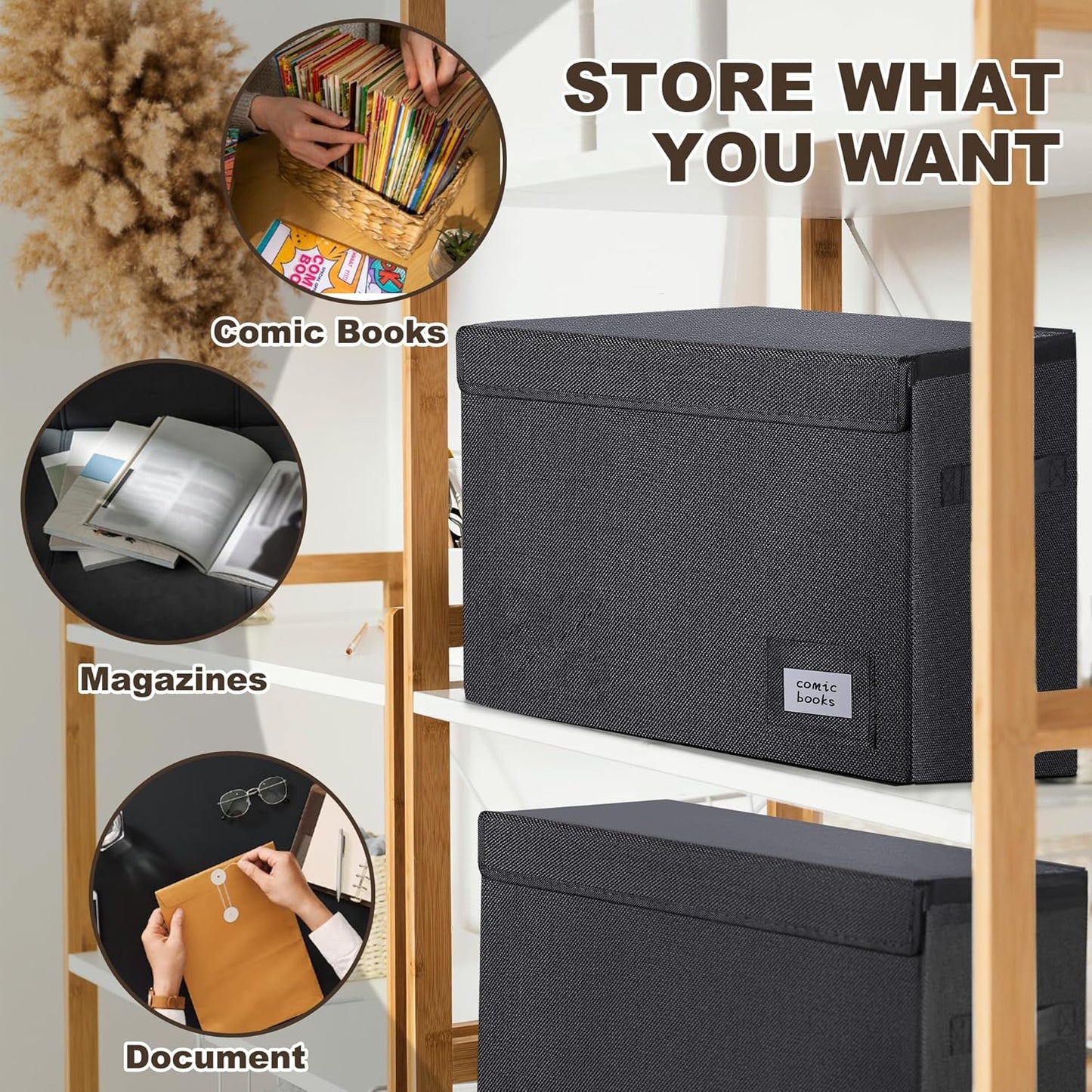 Leffis Comic Book Storage, Collapsible and Stackable Comic Short Box, Moistureproof Comic Box with Lid and Label Slot 15.5" X 7.5" X 11.3" Holds 150 Comics (5)