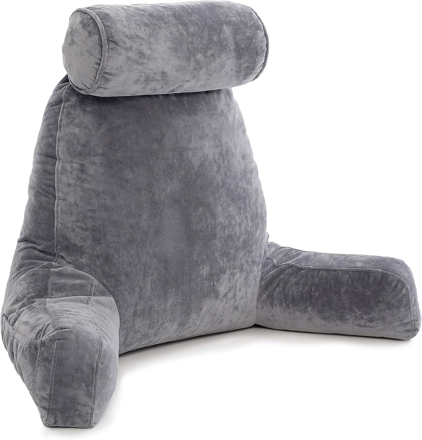Husband Pillow XXL Cover Only Dark Grey, Cozy Microfiber Bed Rest Pillow Cover with Arms - Array of Colors - Generous Side and Back Pockets for Your Favorite Comfy Reading Pillow