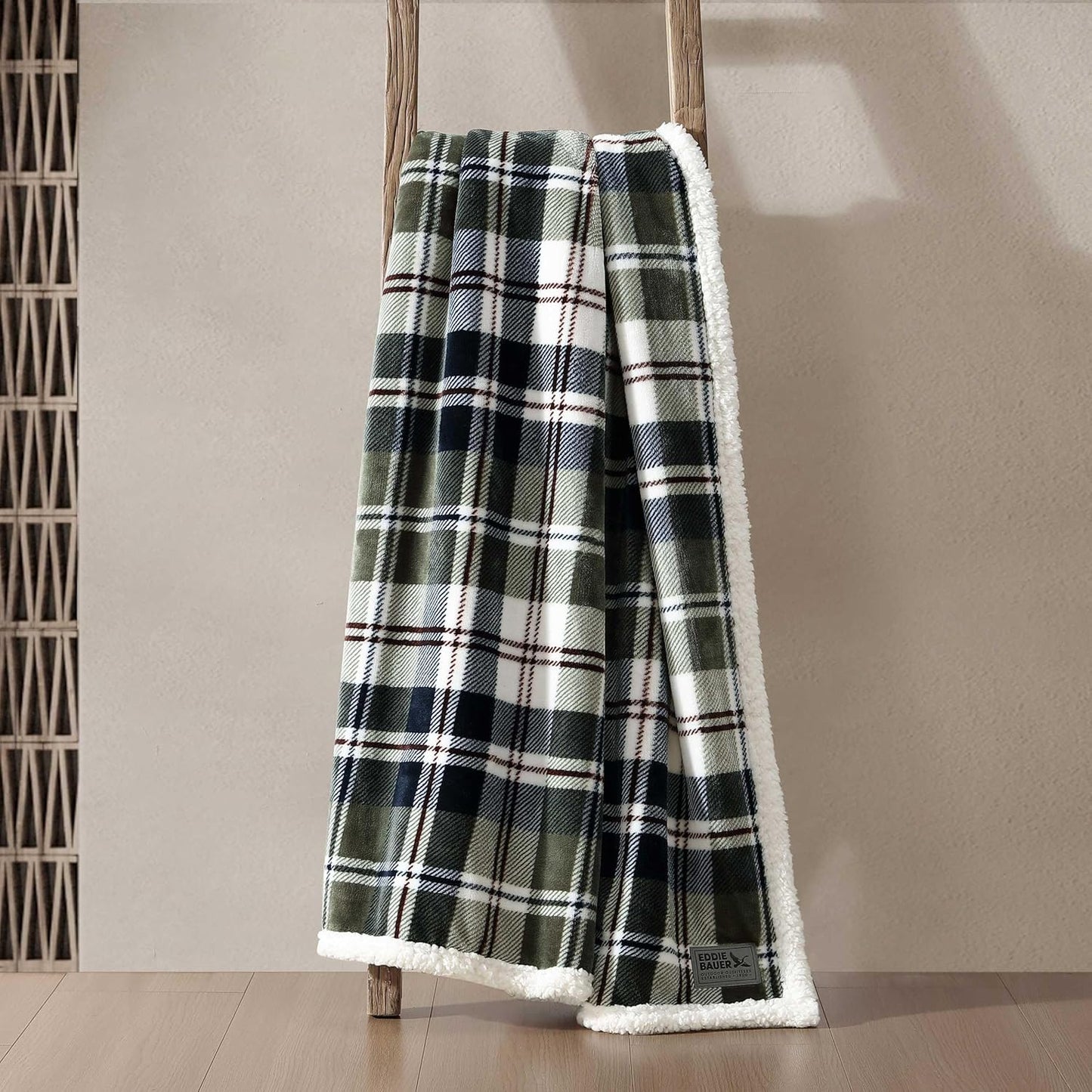 Eddie Bauer - Throw Blanket, Ultra-Soft Plush Bedding with Faux Shearling Reverse, Throw Blanket for Couch & Bed (Trailhead Plaid Green, 50" x 60")