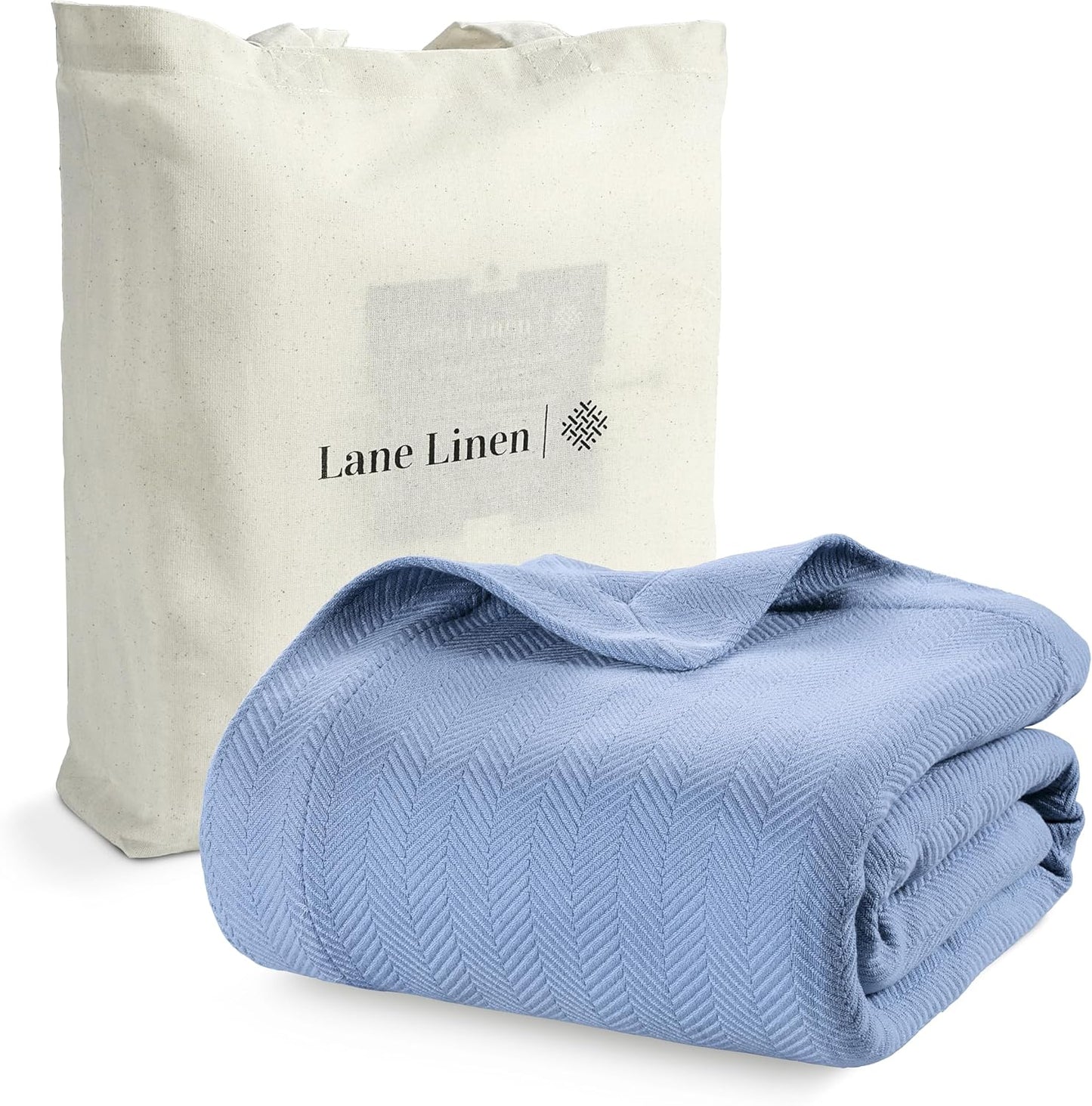 LANE LINEN Queen Blanket for Bed - 100% Cotton, Medium Weight, Soft, Cozy & Durable Bed Blankets - All Weather Use 350 GSM - Designed for Layering or Standalone Use - Oeko-TEX Certified - Light Blue