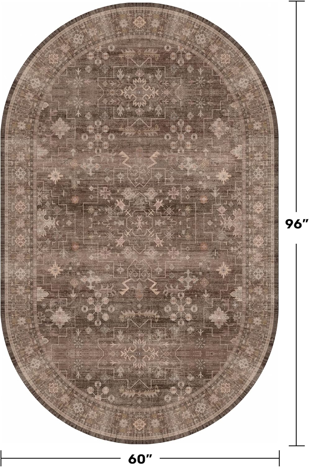 Large Oval 5x8 Rug for Kitchen Table - Vintage Traditional Dark Neutral Geometric, Boho Washable Non-Slip Area Rugs for Reading Corner, Home Office (5x8 Brown)