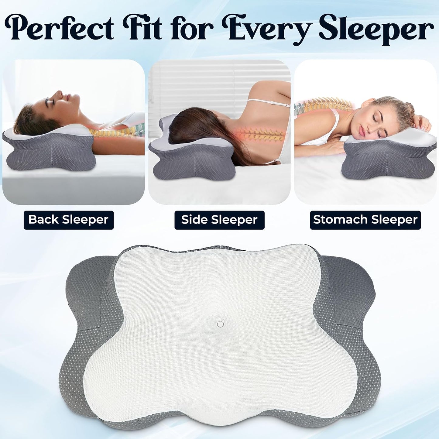 VALTER Cervical Neck Pillow for Pain Relief, Orthopedic Contour Memory Foam Pillow for Back Side Stomach Sleepers, Ergonomic Support for Neck and Armrest
