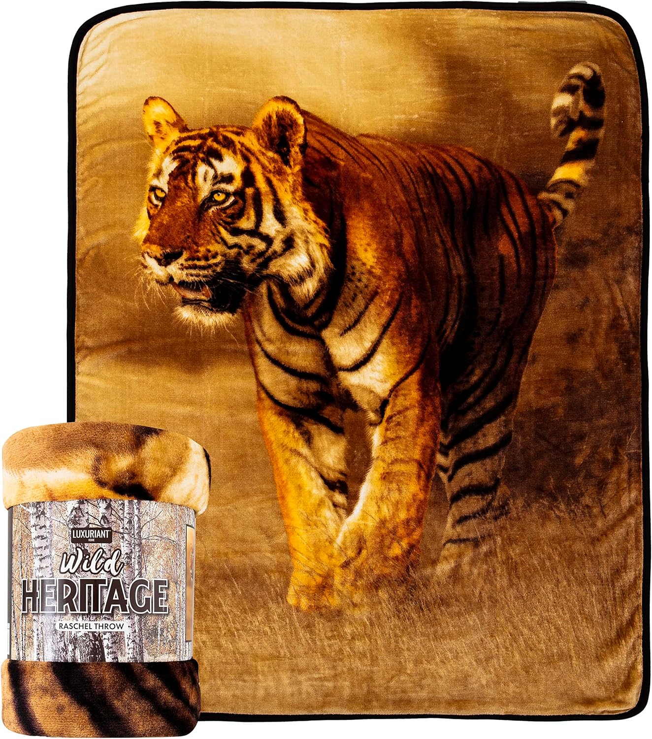 Northwest Wild Heritage Raschel Throw Blanket, 60" x 80", Savanna Tiger