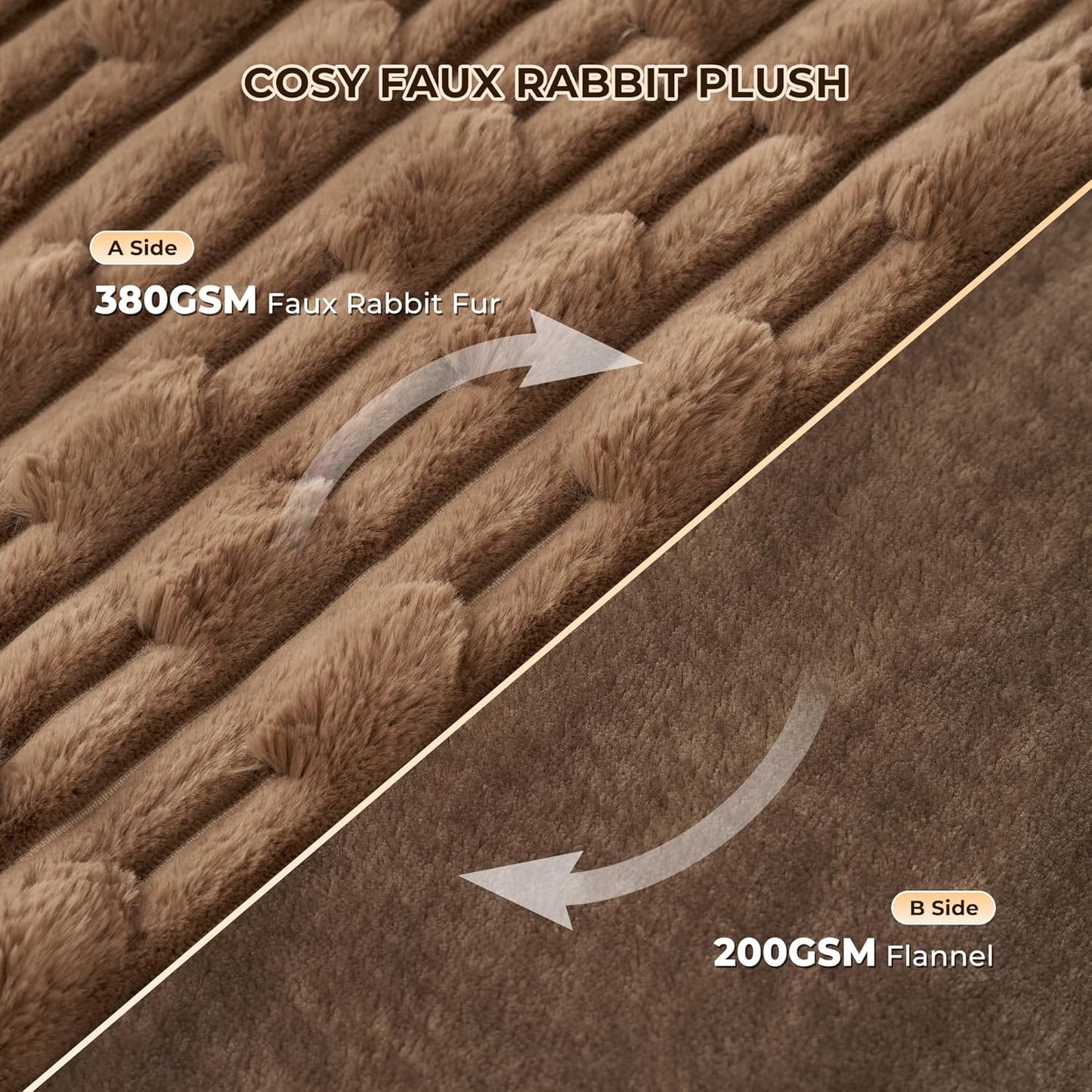 Heated Throw Blanket 50"x60", Electric Blanket with Bamboo Pattern, Luxury Faux Rabbit Fur&Soft Flannel, 6 Heat Settings, 1-4 Hour Auto Shut-Off, Machine Washable (Dark Brown)