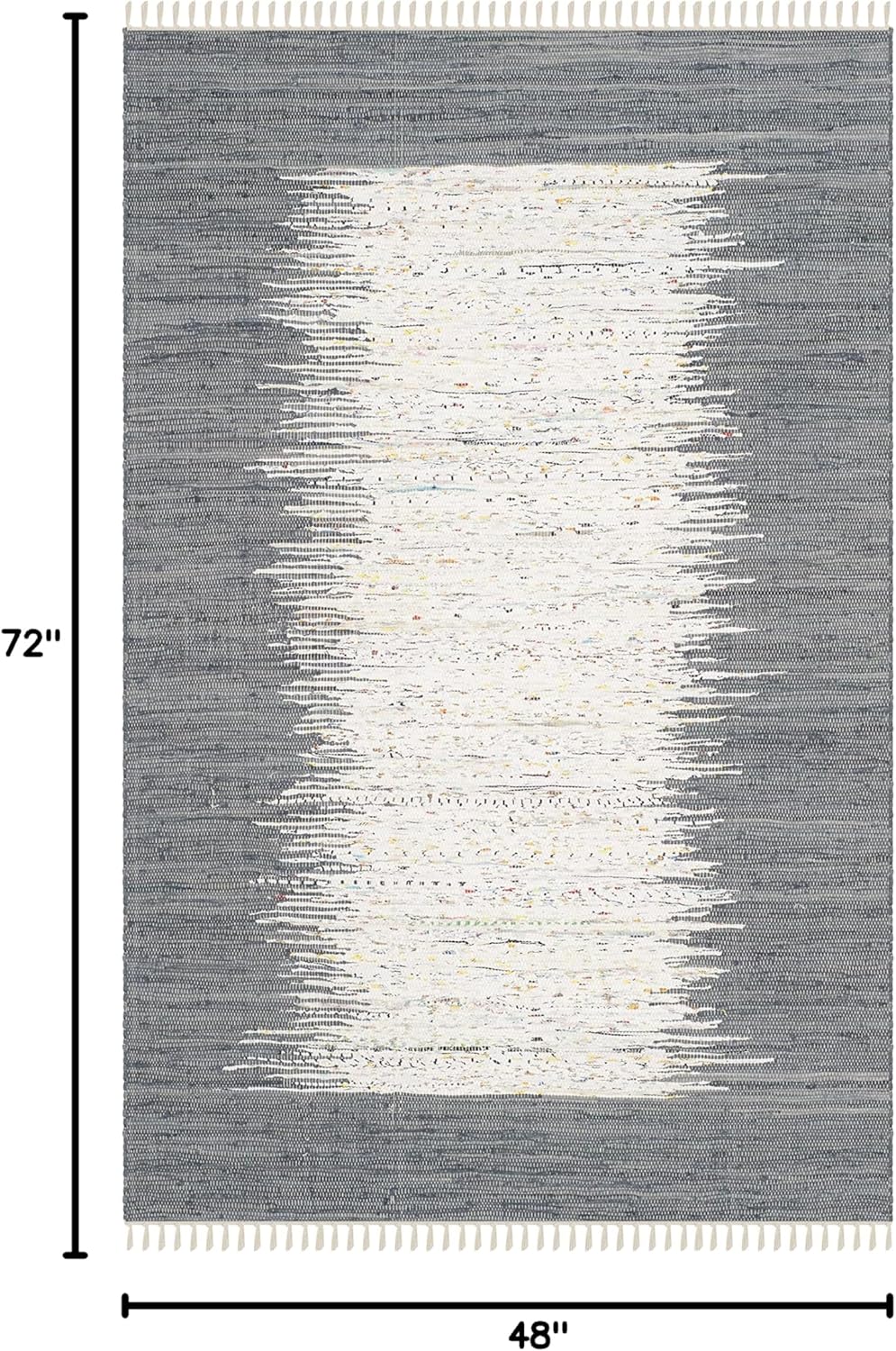 SAFAVIEH Montauk Collection Accent Rug - 4' x 6', Ivory & Grey, Handmade Stripe Fringe Cotton, Ideal for High Traffic Areas in Entryway, Living Room, Bedroom (MTK711G)