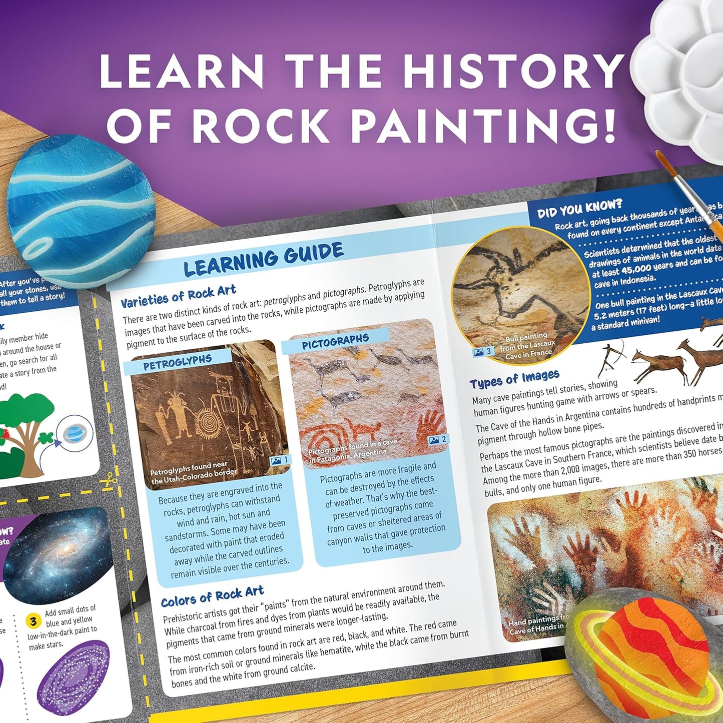NATIONAL GEOGRAPHIC Glow in the Dark Rock Painting Kit - Arts & Crafts Kit for Kids, Decorate 15 River Rocks with 15 Paints & More Art Supplies, Outdoor Toys for Girls and Boys, Easter Basket Stuffers