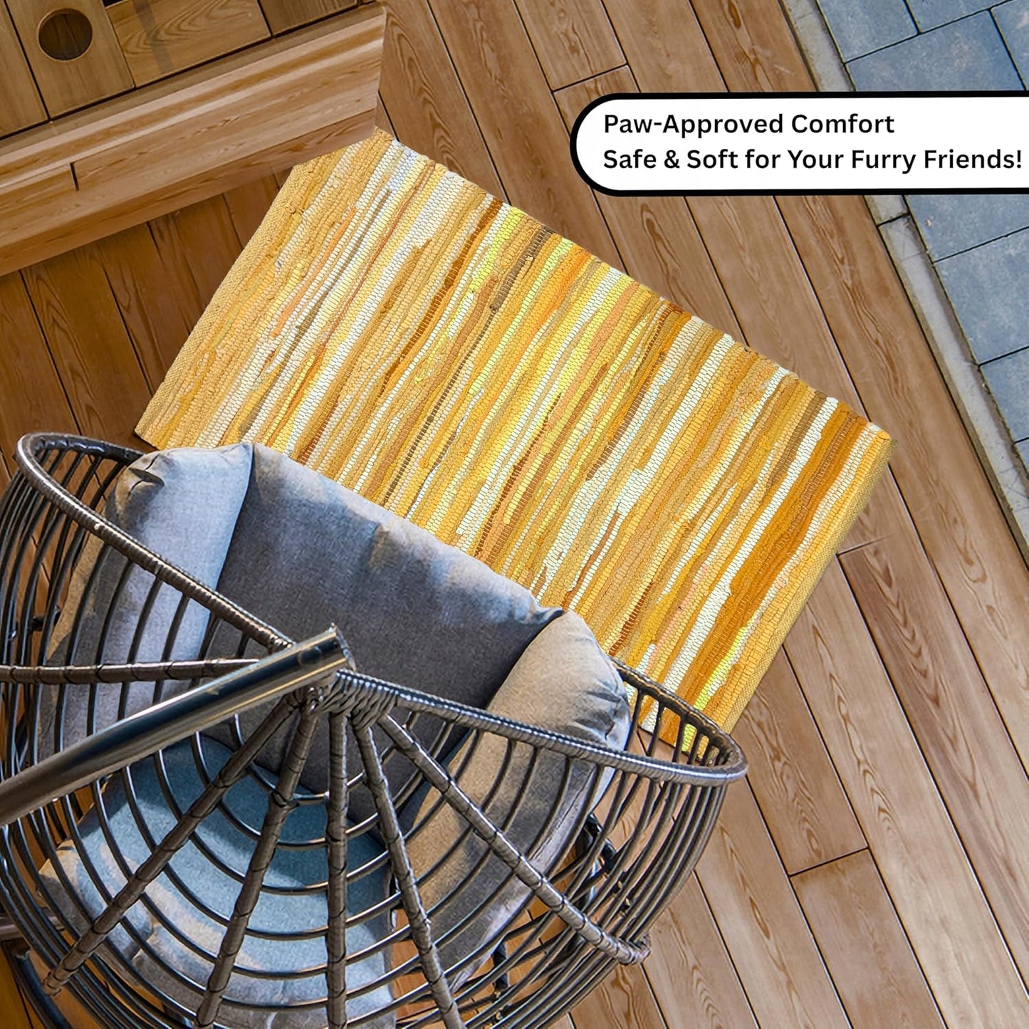 Ramanta Home 100% Cotton Hand Woven Tonal Chindi Rag Rug 2'x3' - Mustard, Recycled Reversible Rug, Boho Rustic Farmhouse Rugs for Living Room, Dinning Room, Kitchen Floor Mats - 24"x36"
