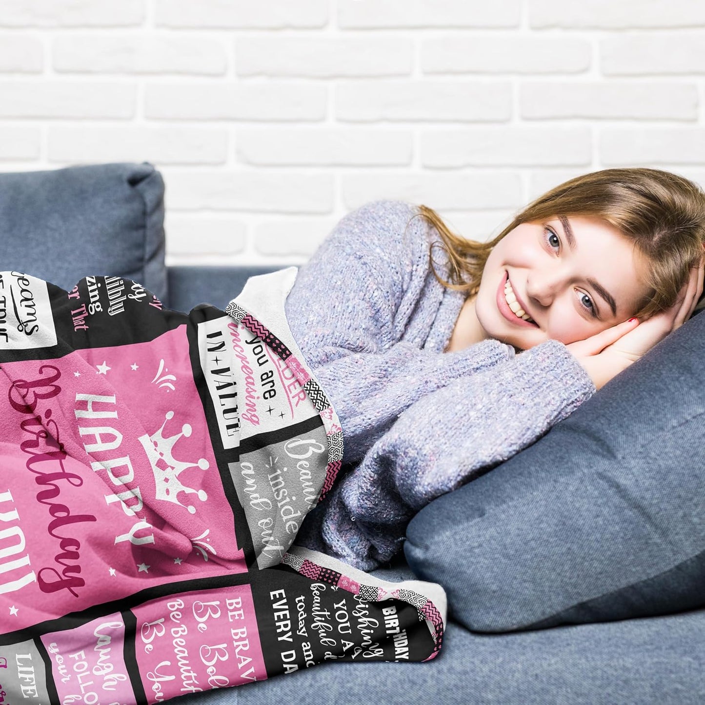 Birthday Gifts for Women Blanket 60’’X50’’, Happy Birthday Decorations Gifts for Her/Girls/Mom/Sister/Friend, Female Bday Present