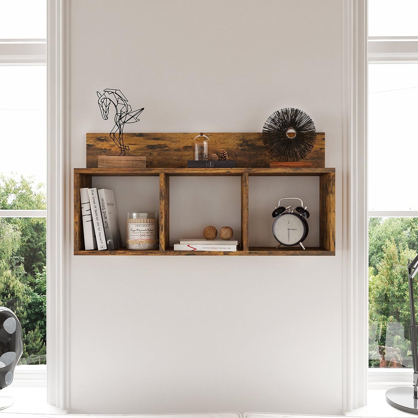 Danya B. Modern 3 Cube Floating Wall Shelf with Display Ledge - Easy to Hang Wall Mounted Triple Cubby Shelf (Aged Pine)