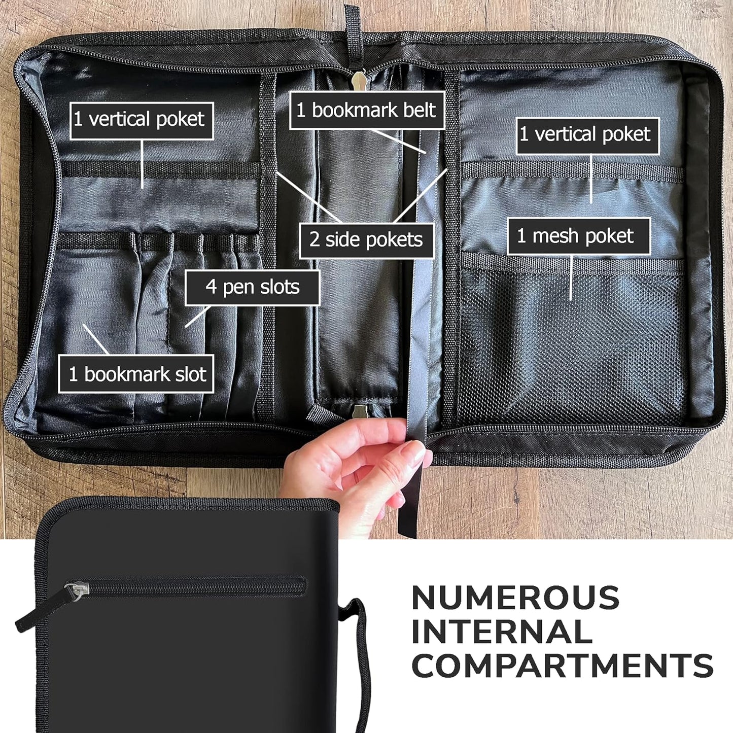 DEHITE Bible Cover Case for Men and Women — Bible Cover for Men and Women — Premium Bible Carrying Bag with Pen Slots — Available in Medium & Large Sizes