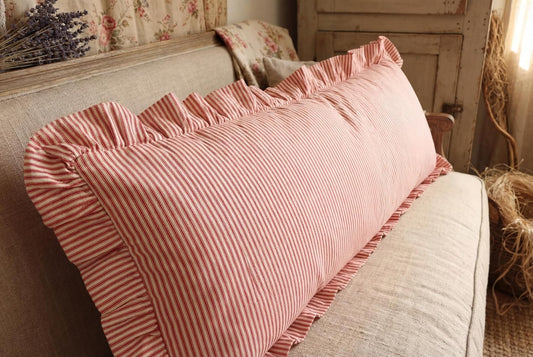 Tegeme Set of 1 Ruffled Body Pillow Cover 20"x54" Red and White Striped Decorative Pillowcases Boho Cute Soft Polyester Cotton Farmhouse Cushion Cover for Bed Sofa Living Room Decor