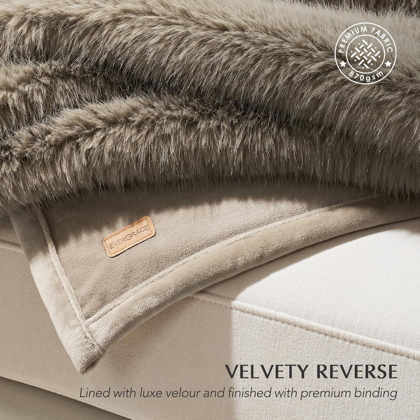 EVERGRACEHOME Luxury Faux Fur Throw Blanket, Soft Fluffy Faux Mink Blankets for Bed, Couch, Sofa, Thick Cozy Plush Warm Fur Throws with Reversible Velvet, Natural Mink, 50"x60"