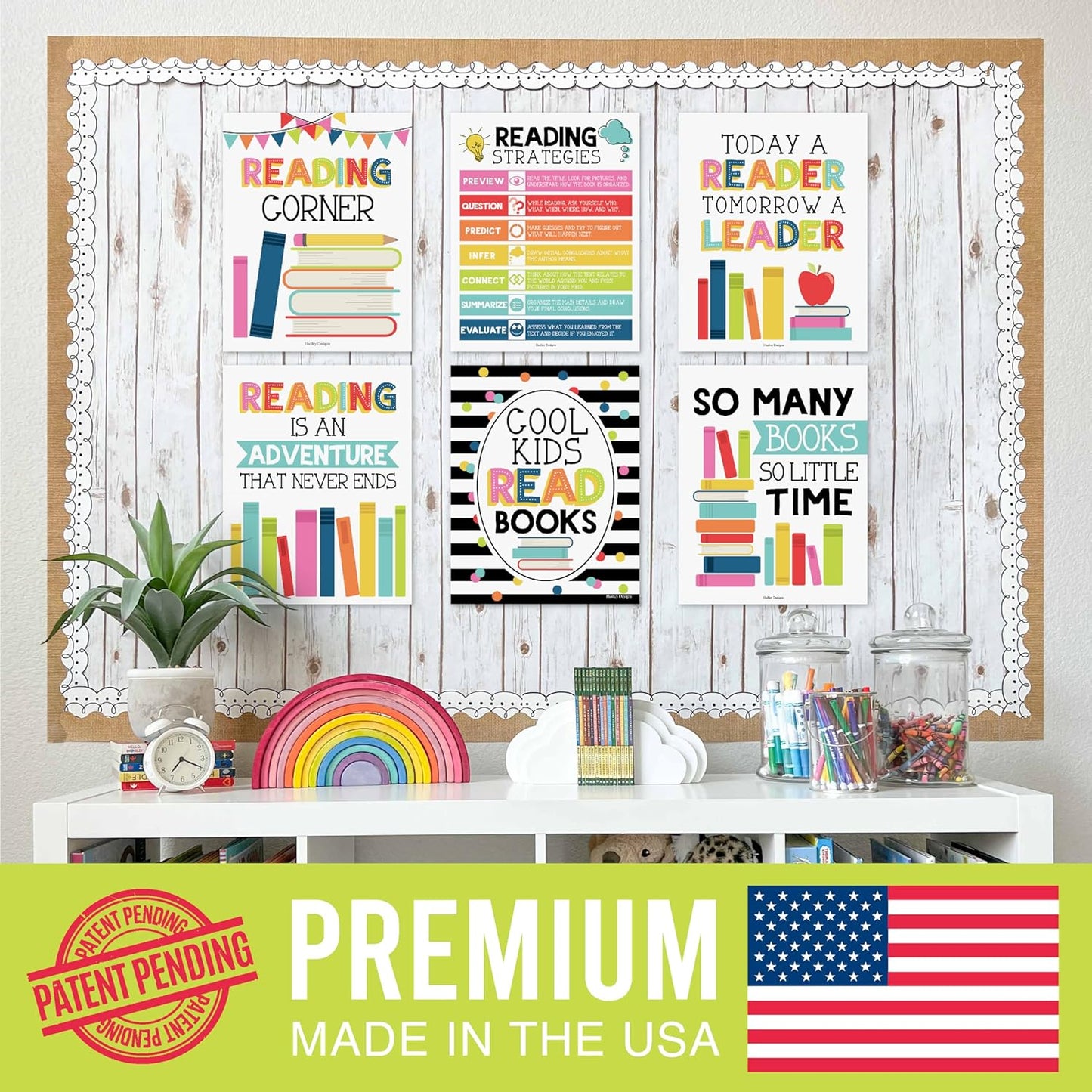 Hadley Designs Motivational Reading Posters for Classroom Elementary –6 Reading Strategies Posters for Classroom Library Decor, Read Corner School Library Poster, Colorful Bulletin Board Decorations