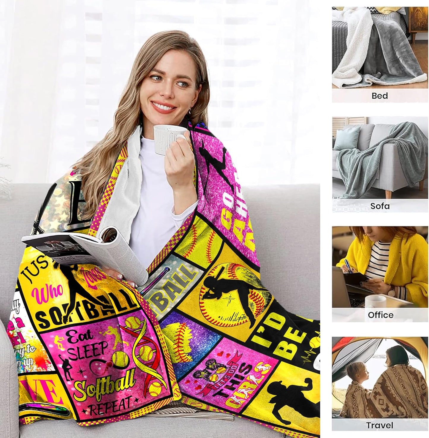 Softball Blanket Gifts for Girls Women Soft Cozy Merch Softball Flannel Throw Blanket Softballs Accessories for Girls Softballs Lovers Team Gifts Stuff 50"x40"