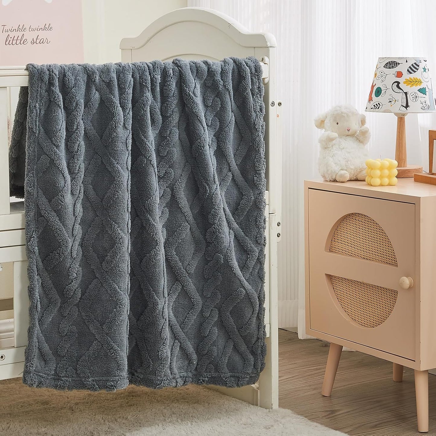 KMUSET Kids Blanket for Boys Girls 30 x 40 inches, Soft Cozy Fuzzy Swaddle 3D Jacquard Dark Grey Throw Blanket