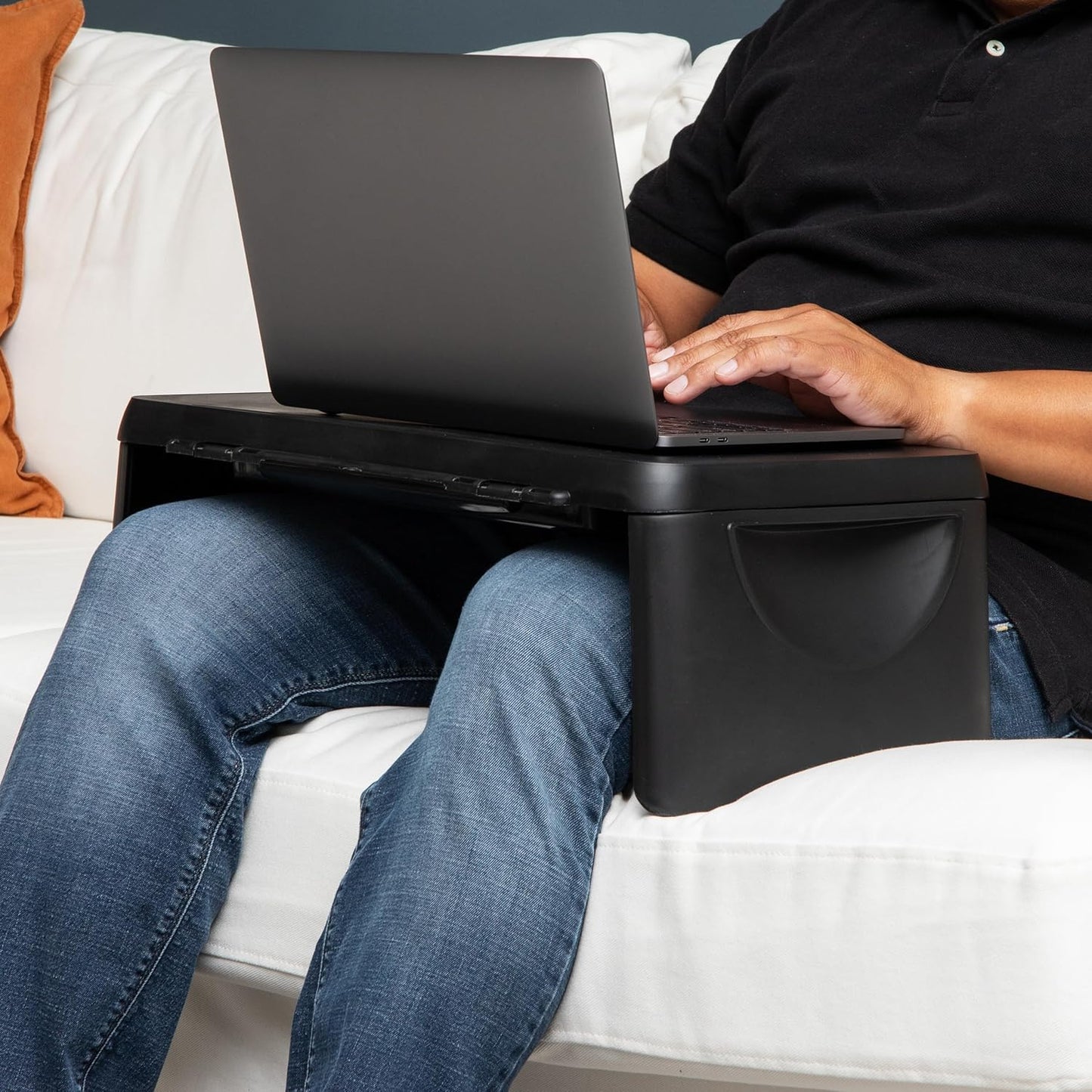 Mind Reader Lap Desk/Laptop Stand, Bed Tray, Folding Legs, Portable, Dorm, Plastic, 18.75" L x 11.25" W x 7.25" H, Black